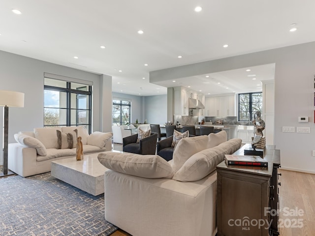 living room with a healthy amount of sunlight and wood-type flooring