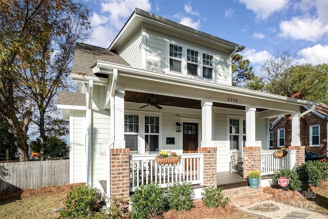 view of front of home featuring ceiling fan and covered porch