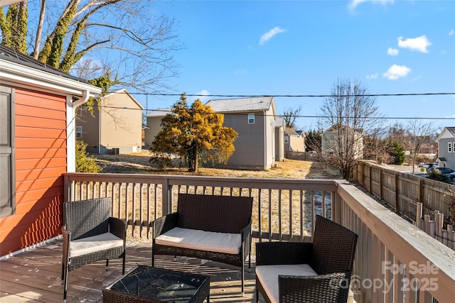 deck with an outbuilding