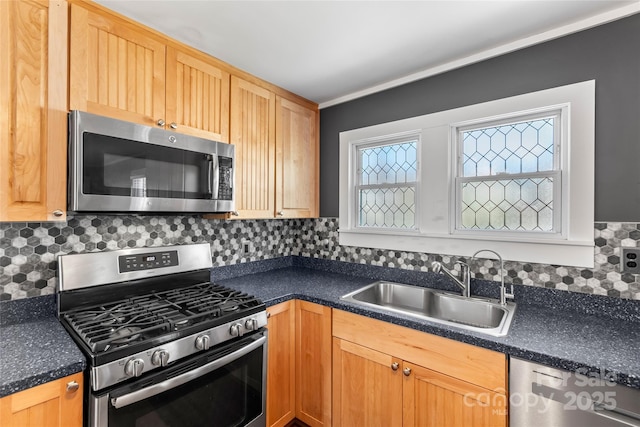 kitchen featuring sink, backsplash, and appliances with stainless steel finishes