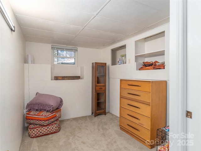 living area with light carpet