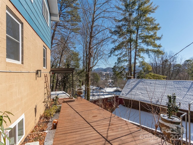 deck featuring a mountain view