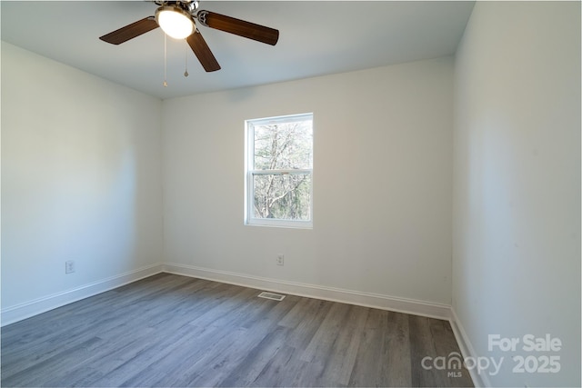 empty room featuring hardwood / wood-style flooring and ceiling fan