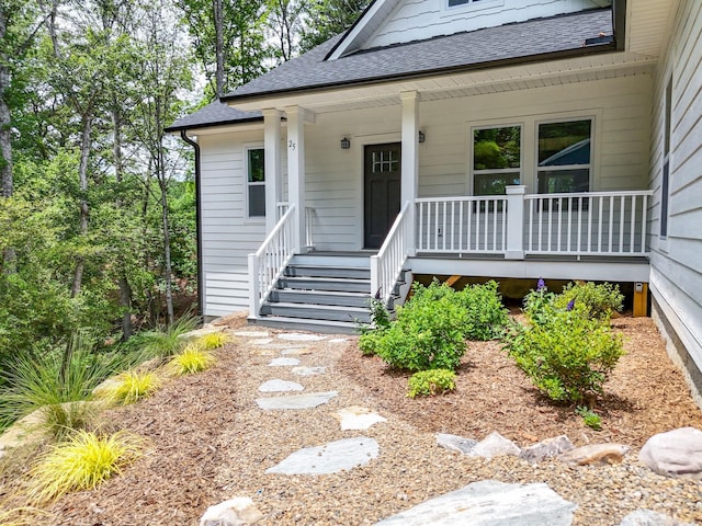 25 Amys Way, Black Mountain, NC 28711 - doorway to property featuring a porch and roof with shingles
