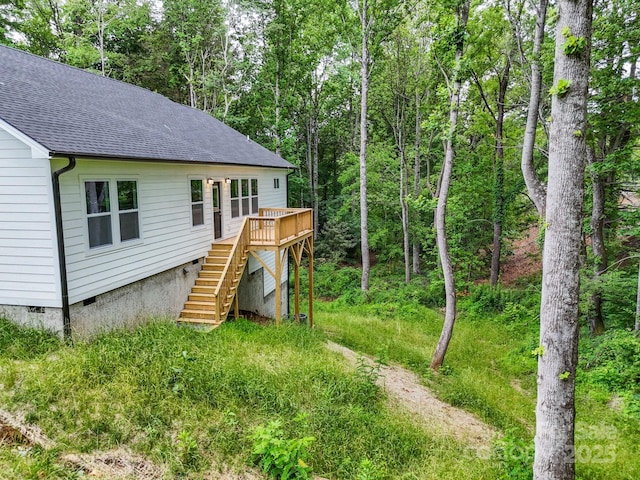 25 Amys Way, Black Mountain, NC 28711 - view of front of house with crawl space, stairs, a deck, and a shingled roof