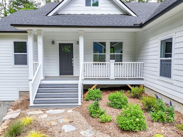 25 Amys Way, Black Mountain, NC 28711 - doorway to property featuring roof with shingles and covered porch