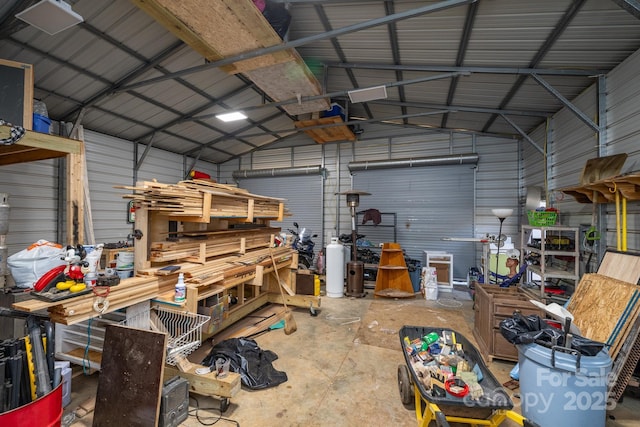 garage featuring a workshop area