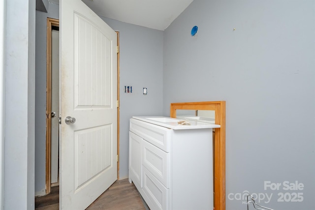 clothes washing area featuring hardwood / wood-style floors