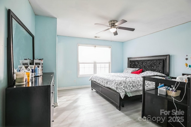 bedroom featuring ceiling fan and light hardwood / wood-style floors