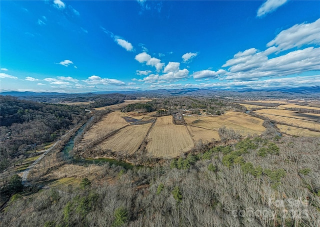 drone / aerial view featuring a mountain view