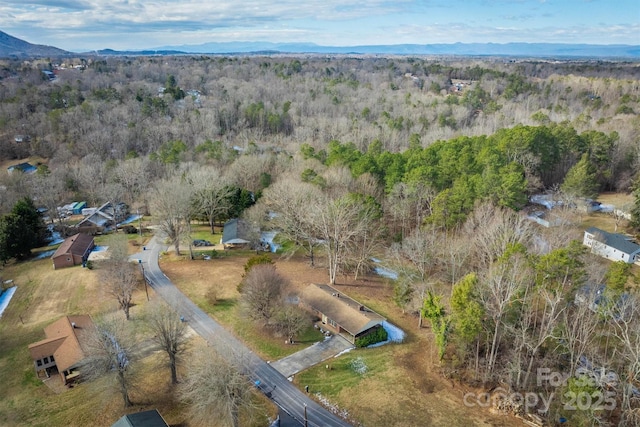 drone / aerial view featuring a mountain view