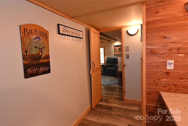 hallway featuring dark wood-type flooring