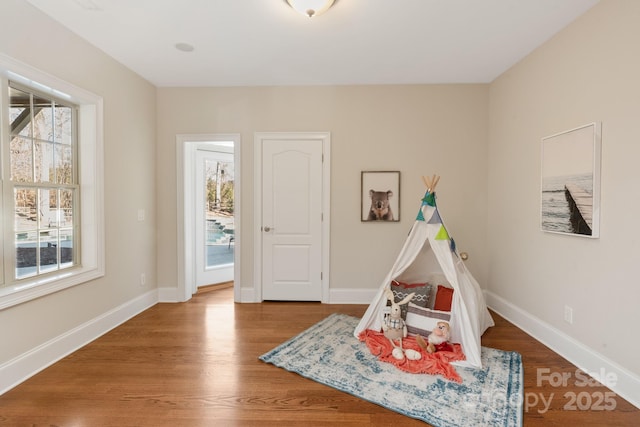 game room featuring a wealth of natural light and wood-type flooring