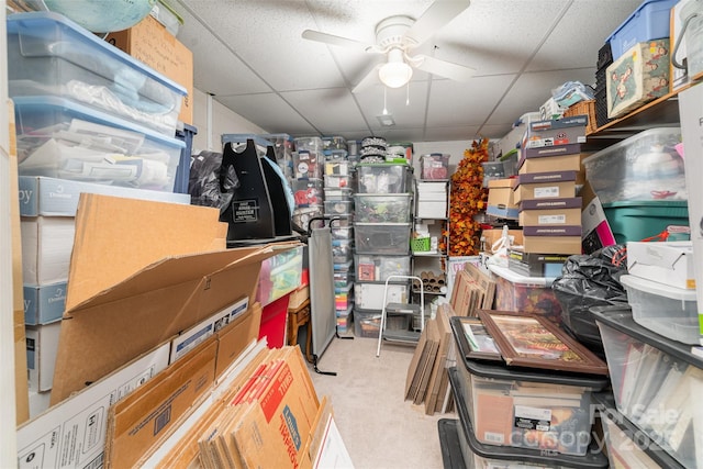 storage room with ceiling fan