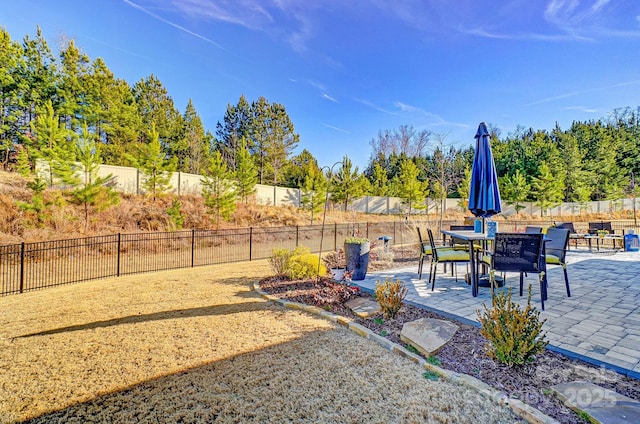 view of yard featuring a patio and a fenced backyard