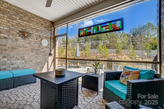 9428 Liberty Hill Dr, Mint Hill, NC 28227 - sunroom / solarium featuring an outdoor hangout area and a ceiling fan