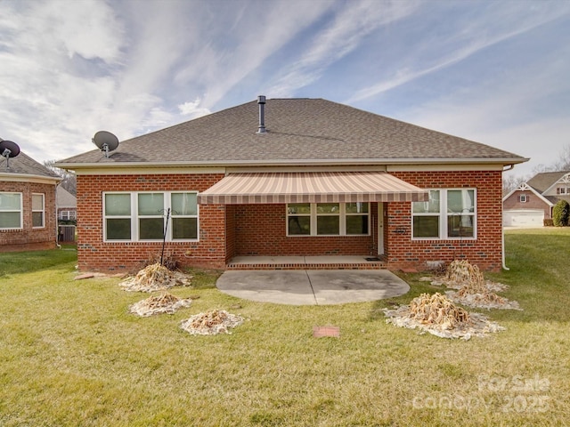 back of property featuring a patio area and a lawn