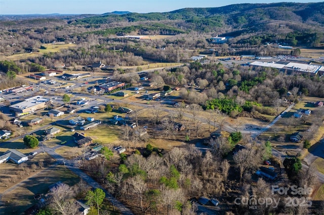 drone / aerial view featuring a mountain view