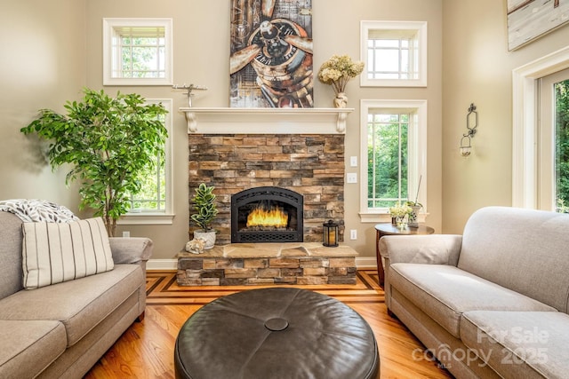 living room featuring a fireplace and hardwood / wood-style flooring