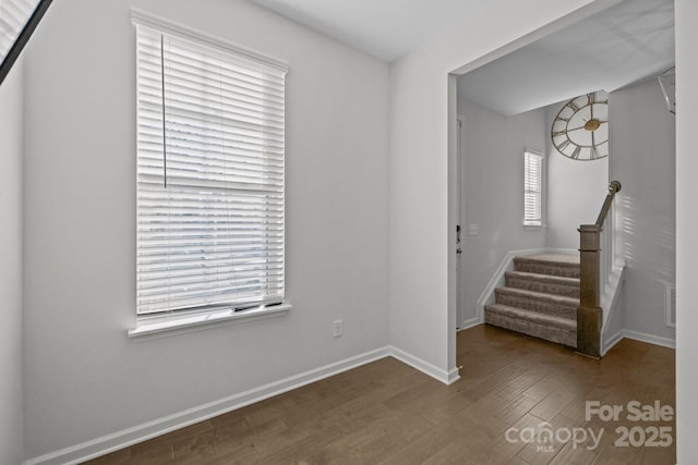 entryway featuring a wealth of natural light and dark hardwood / wood-style floors