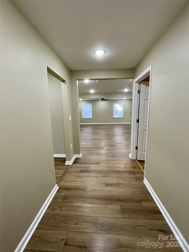 hallway with hardwood / wood-style floors