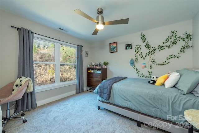 bedroom featuring carpet flooring and ceiling fan