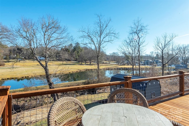 wooden deck with a water view