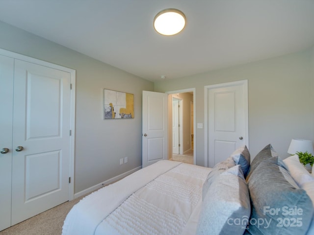 carpeted bedroom with a closet