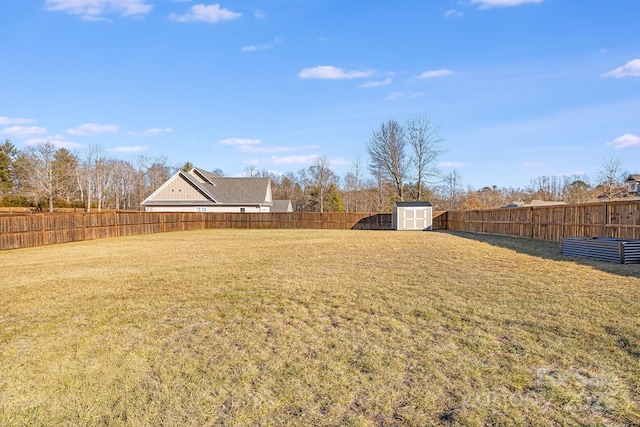 view of yard featuring a storage unit