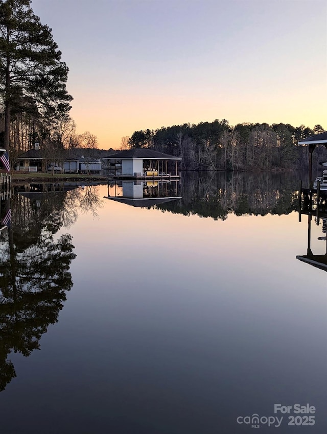 property view of water with a boat dock