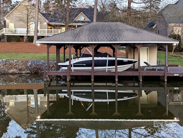 view of dock featuring a water view