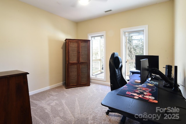 view of carpeted home office