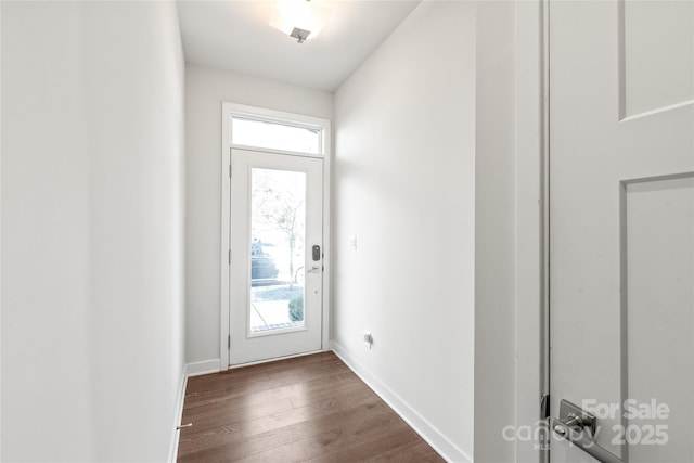 entryway featuring baseboards and wood finished floors