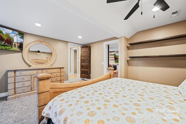 bedroom with lofted ceiling and ceiling fan