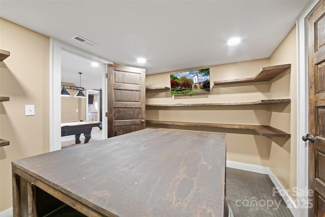 interior space with carpet floors and billiards