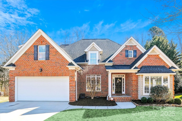 view of front of property featuring a garage and a front lawn