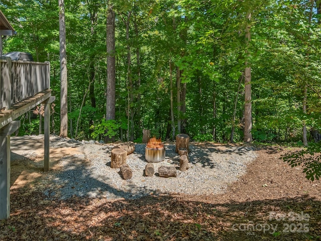 view of yard featuring a fire pit