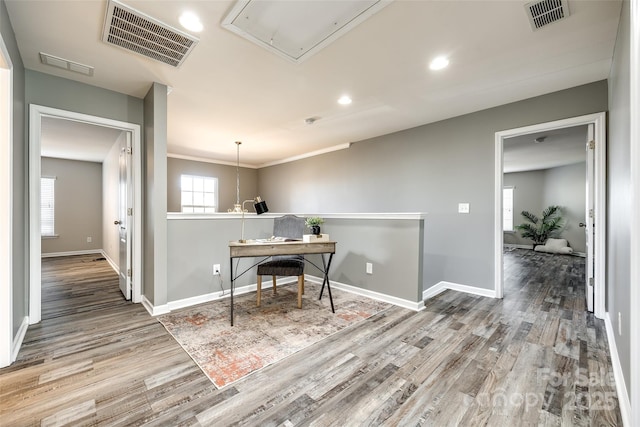 office area featuring hardwood / wood-style flooring