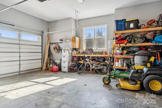 garage featuring a workshop area