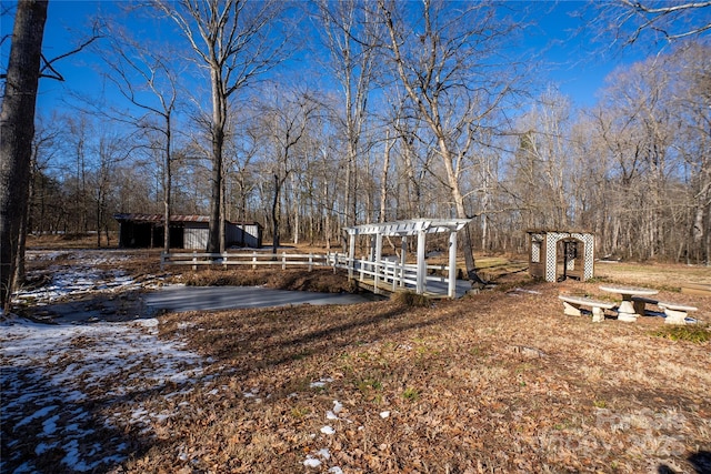 view of yard with a storage shed