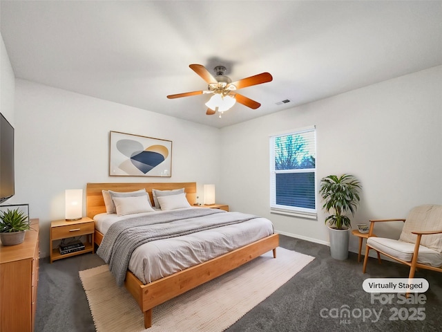 bedroom featuring ceiling fan