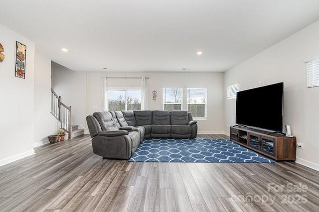 living room with hardwood / wood-style flooring