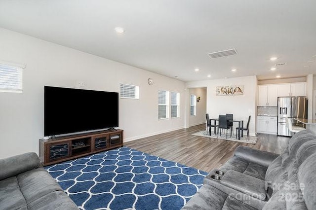 living room with wood-type flooring and plenty of natural light