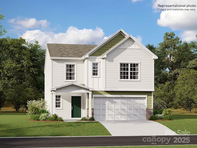 view of front facade with a garage and a front yard