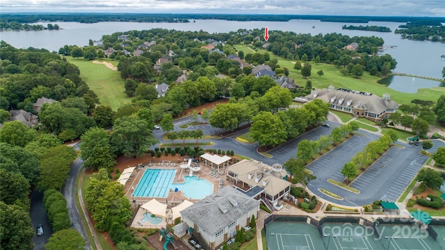 bird's eye view featuring a water view