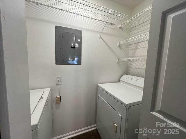 laundry room with washer and clothes dryer and electric panel