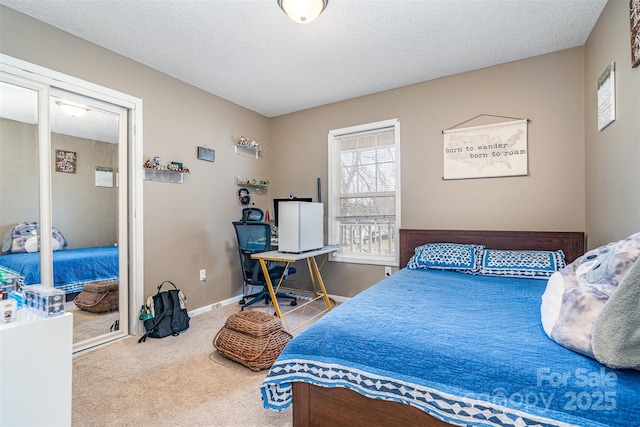 bedroom featuring carpet and a textured ceiling