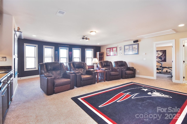 view of carpeted home theater