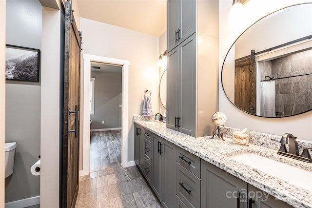 bathroom with vanity, toilet, and a shower with curtain