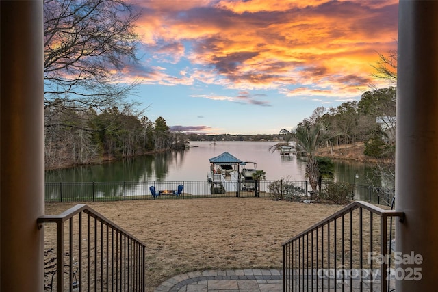 water view featuring a gazebo